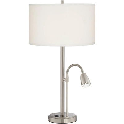 Possini Euro Design Traverse Modern Table Lamps Set Of 2 29 1/2" Tall Brushed Nickel With USB Charging Port LED Gooseneck White Drum Shade For Desk 8 Possini Euro Design Traverse Modern Table Lamps Set Of 2 29 1/2" Tall Brushed Nickel With USB Charging Port LED Gooseneck White Drum Shade For Desk - Image 6