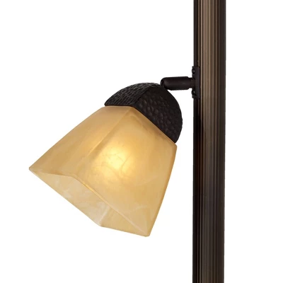 Franklin Iron Works Rustic Farmhouse Mission Torchiere Floor Lamp 71 1/2" Tall Roman Bronze 3-Light Frosted Champagne Amber Glass For Living Room 5 Franklin Iron Works Rustic Farmhouse Mission Torchiere Floor Lamp 71 1/2" Tall Roman Bronze 3-Light Frosted Champagne Amber Glass For Living Room - Image 3