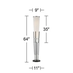 Possini Euro Design Flute Modern Torchiere Floor Lamp 64" Tall Satin Black Brushed Nickel White Linen Shade For Living Room Bedroom Office House Home -Home Furnishings Store GUEST 1763d15f 171c 4a32 b512 3b6d85eee901