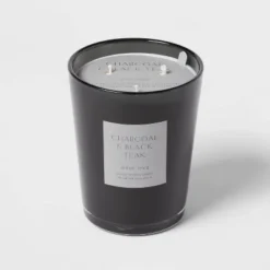 Colored Vase Glass With Dustcover & Black Teak Candle Black - Threshold™ -Home Furnishings Store GUEST 203164b8 cea9 4b9d 90b7 3255297338b3