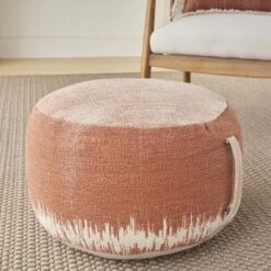 Mina Victory Life Styles Stonewash 20" X 20" X 12" Indoor Drum Pouf With Handle -Home Furnishings Store GUEST 282250f0 f4c6 4f40 82aa 358b54bda349