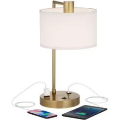 360 Lighting Colby Modern Desk Lamp 21" High Antique Gold With USB And AC Power Outlet In Base White Linen Drum Shade For Bedroom Living Room Desk 11 360 Lighting Colby Modern Desk Lamp 21" High Antique Gold With USB And AC Power Outlet In Base White Linen Drum Shade For Bedroom Living Room Desk -Home Furnishings Store GUEST 29fe0cc2 59b8 4478 90db ad3f742f2e7d