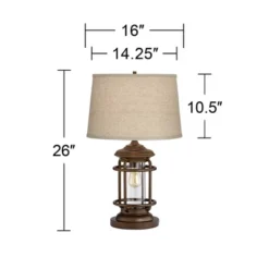 Franklin Iron Works Andreas Industrial Table Lamp 26" High Brown Metal With Nightlight LED And USB Charging Port Oatmeal Shade For Living Room Desk -Home Furnishings Store GUEST 30e5398d 8d45 4b7a 9408 c81680af6f99