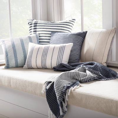 24"x24" Contrast Edge Stripe Oversized Throw Pillow Gray/Blue - Hearth & Hand™ With Magnolia 3 24"x24" Contrast Edge Stripe Oversized Throw Pillow Gray/Blue - Hearth & Hand™ With Magnolia