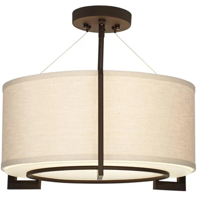 Possini Euro Design Stinson Modern Ceiling Light Semi Flush Mount Fixture 17 1/4" Wide Bronze 3-Light Linen Drum Shade For Bedroom Kitchen Living Room 6 Possini Euro Design Stinson Modern Ceiling Light Semi Flush Mount Fixture 17 1/4" Wide Bronze 3-Light Linen Drum Shade For Bedroom Kitchen Living Room - Image 4