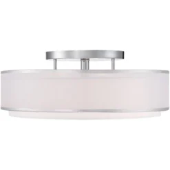Possini Euro Design Modern Ceiling Lighting Semi Flush Mount Fixture 20" Wide Chrome 3-Light Sheer Outer Off White Inner Drum Shade For Bedroom House -Home Furnishings Store GUEST 371bb737 03fa 4285 b6a2 498ffb003828