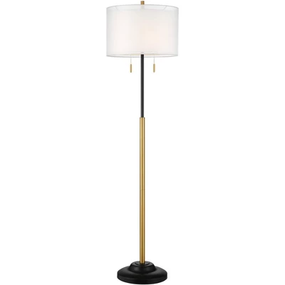 Possini Euro Design Roxie Modern Floor Lamp With Riser 65 1/2" Tall Brass Black Metal Sheer Linen Double Drum Shade For Living Room Bedroom Office 8 Possini Euro Design Roxie Modern Floor Lamp With Riser 65 1/2" Tall Brass Black Metal Sheer Linen Double Drum Shade For Living Room Bedroom Office - Image 6