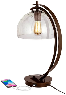 Possini Euro Design Modern Desk Lamps Set Of 2 With USB Port 22 1/2" High Bronze LED Clear Seeded Glass Shade For Bedroom Office 4 Possini Euro Design Modern Desk Lamps Set Of 2 With USB Port 22 1/2" High Bronze LED Clear Seeded Glass Shade For Bedroom Office - Image 2