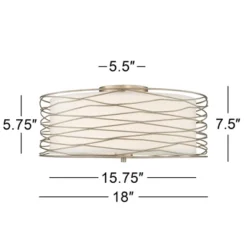 Possini Euro Design Modern Ceiling Light Flush Mount Fixture Antique Silver Leaf 18" Wide Wavy Spun White Drum For Bedroom Kitchen -Home Furnishings Store GUEST 4112a4ed 7d59 4dbe 993c c95c22d4de5b