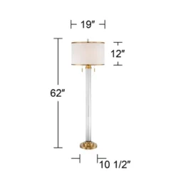 Possini Euro Design Cadence Modern Floor Lamp Standing 62" Tall Crystal Glass Column Satin Brass Linen Drum Shade For Living Room Bedroom Office House -Home Furnishings Store GUEST 423dd824 c25c 42b8 bded 634e5ab89186