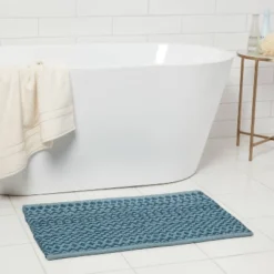 20"x32" Mixed Texture Chenille Bath Rug Teal Blue - Threshold™