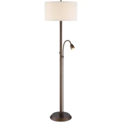 Possini Euro Design Traverse Modern Floor Lamp With LED Gooseneck Reading Light 64" Tall Oil Rubbed Bronze Oatmeal Drum Shade For Living Room Bedroom -Home Furnishings Store GUEST 5093fb6e 37a8 4da1 b0ca 4a1cacde8256