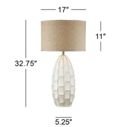 Possini Euro Design Cosgrove Modern Mid Century Table Lamp 32 3/4" Tall White Glazed Ceramic Beige Fabric Drum Shade For Bedroom Living Room Bedside -Home Furnishings Store GUEST 53bf3a95 df5f 48d6 9796 6dc6eda7d7ac