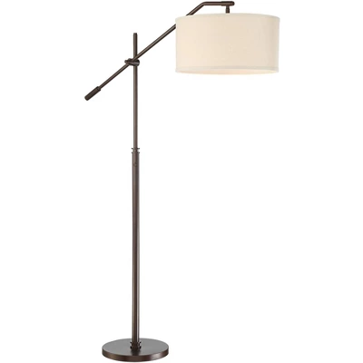 Possini Euro Design Industrial Floor Lamp Adjustable Arm 62.5" Tall Oiled Bronze Metal Light Brown Linen Drum Shade For Living Room Reading 8 Possini Euro Design Industrial Floor Lamp Adjustable Arm 62.5" Tall Oiled Bronze Metal Light Brown Linen Drum Shade For Living Room Reading - Image 6