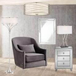 Possini Euro Design Modern Ceiling Light Flush Mount Fixture Antique Silver Leaf 18" Wide Wavy Spun White Drum For Bedroom Kitchen -Home Furnishings Store GUEST 5d5ebab4 6ca9 4ca0 86dc 4aef8a8ddd15