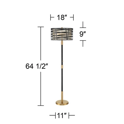 Possini Euro Design Halifax Modern Industrial Floor Lamp 64 1/2" Tall Matte Black Warm Gold Metal Double Drum Shade For Living Room Bedroom Office 8 Possini Euro Design Halifax Modern Industrial Floor Lamp 64 1/2" Tall Matte Black Warm Gold Metal Double Drum Shade For Living Room Bedroom Office - Image 6