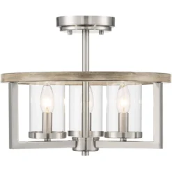 Possini Euro Design Senna Modern Industrial Ceiling Light Semi Flush Mount Fixture 15" Wide Brushed Nickel Gray Wood 3-Light Clear Glass For Bedroom -Home Furnishings Store GUEST 66823a90 d9b1 40d9 9cf1 956b7031d5f8