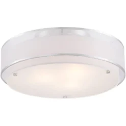 Possini Euro Design Modern Ceiling Lighting Semi Flush Mount Fixture 20" Wide Chrome 3-Light Sheer Outer Off White Inner Drum Shade For Bedroom House -Home Furnishings Store GUEST 6a5c40ea 2eaa 47ef 9501 67e2bc343020