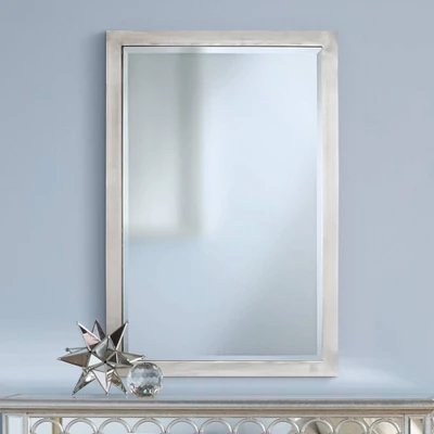 Possini Euro Design Metzeo Rectangular Vanity Wall Mirror Modern Beveled Glass Brushed Nickel Metal Frame 33" Wide For Bathroom Bedroom Home Entryway 3 Possini Euro Design Metzeo Rectangular Vanity Wall Mirror Modern Beveled Glass Brushed Nickel Metal Frame 33" Wide For Bathroom Bedroom Home Entryway