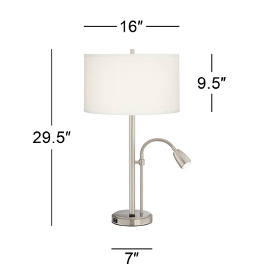 Possini Euro Design Traverse Modern Table Lamps Set Of 2 29 1/2" Tall Brushed Nickel With USB Charging Port LED Gooseneck White Drum Shade For Desk 7 Possini Euro Design Traverse Modern Table Lamps Set Of 2 29 1/2" Tall Brushed Nickel With USB Charging Port LED Gooseneck White Drum Shade For Desk - Image 5