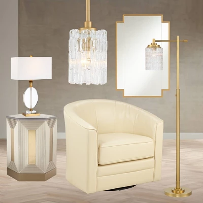 Possini Euro Design Kinsey Modern Downbridge Floor Lamp 67" Tall Warm Brass Metal Stone Pattern Glass Shade For Living Room Reading Bedroom Office 10 Possini Euro Design Kinsey Modern Downbridge Floor Lamp 67" Tall Warm Brass Metal Stone Pattern Glass Shade For Living Room Reading Bedroom Office - Image 8