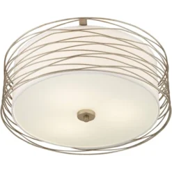 Possini Euro Design Modern Ceiling Light Flush Mount Fixture Antique Silver Leaf 18" Wide Wavy Spun White Drum For Bedroom Kitchen -Home Furnishings Store GUEST 6e794785 090f 4408 857a 540b895c84a4