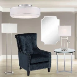 Possini Euro Design Modern Ceiling Lighting Semi Flush Mount Fixture 20" Wide Chrome 3-Light Sheer Outer Off White Inner Drum Shade For Bedroom House -Home Furnishings Store GUEST 70c3994b e696 4f99 b72c 4f7dab5ec86b