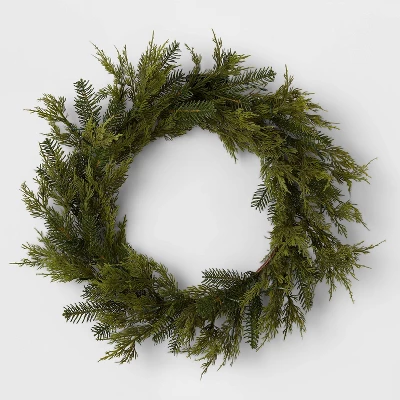 28" Pre-lit Mixed Greenery Artificial Christmas Wreath LED Warm White Lights - Wondershop™ 4 28" Pre-lit Mixed Greenery Artificial Christmas Wreath LED Warm White Lights - Wondershop™ - Image 2