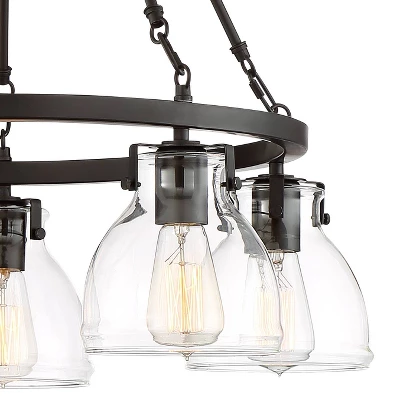 Possini Euro Design Bellis Bronze Wagon Wheel Pendant Chandelier 25" Wide Modern Clear Glass 5-Light Fixture For Dining Room House Kitchen Island Home 4 Possini Euro Design Bellis Bronze Wagon Wheel Pendant Chandelier 25" Wide Modern Clear Glass 5-Light Fixture For Dining Room House Kitchen Island Home - Image 2