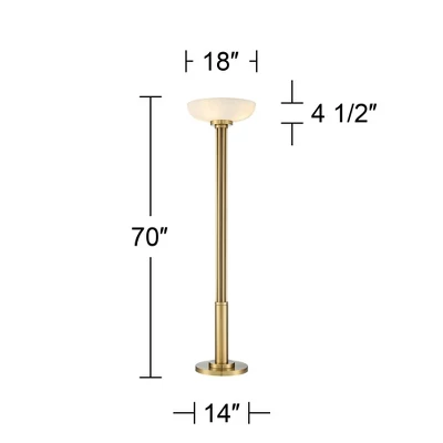 Possini Euro Design Modern Torchiere Floor Lamp 70" Tall Warm Antique Gold Metal Glass Shade For Living Room Reading Bedroom Office Uplight 7 Possini Euro Design Modern Torchiere Floor Lamp 70" Tall Warm Antique Gold Metal Glass Shade For Living Room Reading Bedroom Office Uplight - Image 5