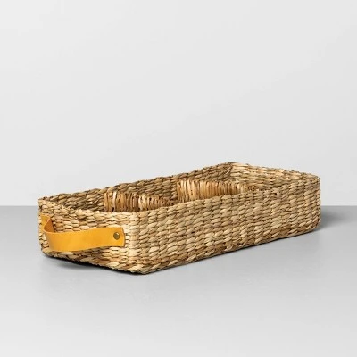 3 Compartment Woven Tank Tray With Leather Handles Beige - Hearth & Hand™ With Magnolia 3 3 Compartment Woven Tank Tray With Leather Handles Beige - Hearth & Hand™ With Magnolia