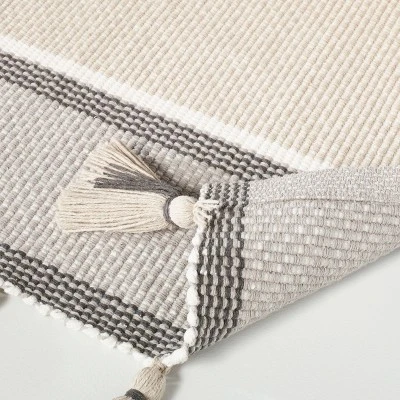 24"x60" Color Block Stripe Tassels Bath Rug Neutral Taupe - Hearth & Hand™ With Magnolia 5 24"x60" Color Block Stripe Tassels Bath Rug Neutral Taupe - Hearth & Hand™ With Magnolia - Image 3