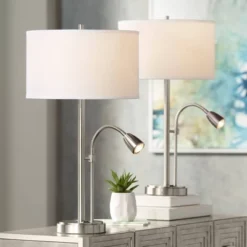 Possini Euro Design Traverse Modern Table Lamps Set Of 2 29 1/2" Tall Brushed Nickel With USB Charging Port LED Gooseneck White Drum Shade For Desk 15 Possini Euro Design Traverse Modern Table Lamps Set Of 2 29 1/2" Tall Brushed Nickel With USB Charging Port LED Gooseneck White Drum Shade For Desk -Home Furnishings Store GUEST 926e3bce 7e42 4fa3 a6a2 44a599015bc1
