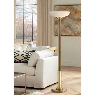Possini Euro Design Modern Torchiere Floor Lamp 70" Tall Warm Antique Gold Metal Glass Shade For Living Room Reading Bedroom Office Uplight 3 Possini Euro Design Modern Torchiere Floor Lamp 70" Tall Warm Antique Gold Metal Glass Shade For Living Room Reading Bedroom Office Uplight