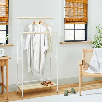 Two-Tier Metal & Wood Garment Rack Cream/Beige - Hearth & Hand™ With Magnolia 3 Two-Tier Metal & Wood Garment Rack Cream/Beige - Hearth & Hand™ With Magnolia