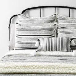 Textured Stripe Pillow Sham Dark Gray/Cream - Hearth & Hand With Magnolia -Home Furnishings Store GUEST a0f8fe96 7ab4 46c3 ad09 b2250acbb400