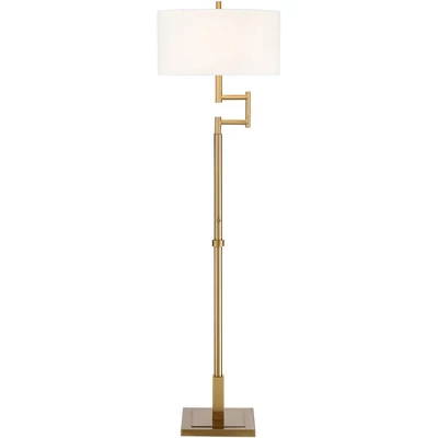 Possini Euro Design Artisan Swing Arm Floor Lamp 62.25" Tall Warm Antique Brass Linen Drum Shade For Living Room Reading Bedroom Office 10 Possini Euro Design Artisan Swing Arm Floor Lamp 62.25" Tall Warm Antique Brass Linen Drum Shade For Living Room Reading Bedroom Office - Image 8