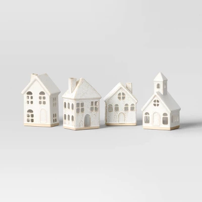 10pc Battery Operated Ceramic Christmas Village Set With Bottle Brush Trees - Wondershop™ White/Tan 5 10pc Battery Operated Ceramic Christmas Village Set With Bottle Brush Trees - Wondershop™ White/Tan - Image 3