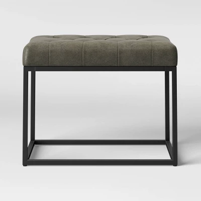 Trubeck Tufted Metal Base Ottoman Faux Leather - Threshold™ 8 Trubeck Tufted Metal Base Ottoman Faux Leather - Threshold™ - Image 6