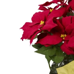 Northlight 28" Red Artificial Christmas Poinsettia With Gold Wrapped Pot