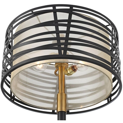 Possini Euro Design Halifax Modern Industrial Floor Lamp 64 1/2" Tall Matte Black Warm Gold Metal Double Drum Shade For Living Room Bedroom Office 5 Possini Euro Design Halifax Modern Industrial Floor Lamp 64 1/2" Tall Matte Black Warm Gold Metal Double Drum Shade For Living Room Bedroom Office - Image 3