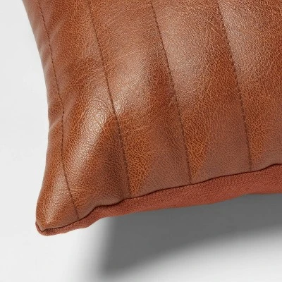 Lumbar Faux Leather Channel Stitch Decorative Throw Pillow - Threshold™ 5 Lumbar Faux Leather Channel Stitch Decorative Throw Pillow - Threshold™ - Image 3
