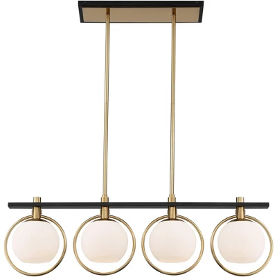 Possini Euro Design Carlyn Brass Black Linear Island Pendant Chandelier 33" Wide Modern White Glass Shade 4-Light LED Fixture For Dining Room Kitchen 6 Possini Euro Design Carlyn Brass Black Linear Island Pendant Chandelier 33" Wide Modern White Glass Shade 4-Light LED Fixture For Dining Room Kitchen - Image 4