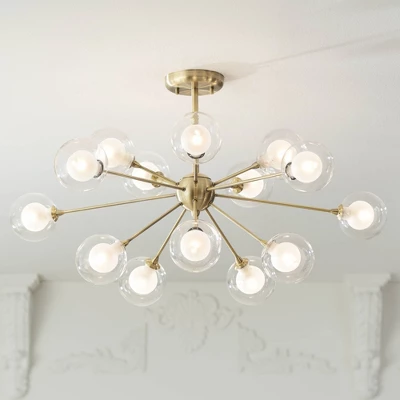 Possini Euro Design Modern Ceiling Light Semi Flush Mount Fixture Sputnik Brass 30 1/2" Wide 15-Light Double Glass Ball Hallway 3 Possini Euro Design Modern Ceiling Light Semi Flush Mount Fixture Sputnik Brass 30 1/2" Wide 15-Light Double Glass Ball Hallway