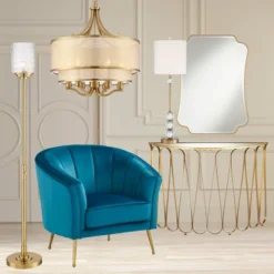 Possini Euro Design Kinsey Modern Torchiere Floor Lamp 72 1/2" Tall Brass Gold Metal Stone Pattern Crystal Glass Shade For Living Room Office House -Home Furnishings Store GUEST c3f945ff 437c 49d5 be44 0cc18be22c53