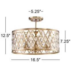 Possini Euro Design Tanz Modern Ceiling Light Semi Flush Mount Fixture 16 1/2" Wide Satin Brass 3-Light Clear Glass Crystal For Bedroom Kitchen House -Home Furnishings Store GUEST c43a1805 adc9 4385 a1b9 30762f770ec5