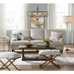 Possini Euro Design Cadence Modern Floor Lamp Standing 62" Tall Crystal Glass Column Satin Brass Linen Drum Shade For Living Room Bedroom Office House -Home Furnishings Store GUEST c62cd808 99b9 4503 8d86 d6b999d99f7c