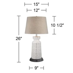 360 Lighting Helene Country Cottage Table Lamp 26" High Cream White Ceramic With Dimmable USB Workstation Base Tan Drum Linen For Living Room Desk -Home Furnishings Store GUEST c8870944 48a0 4b59 974e 936cd968e8fb