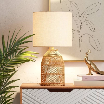 Rattan Diagonal Weave Table Lamp Tan - Opalhouse™ 3 Rattan Diagonal Weave Table Lamp Tan - Opalhouse™