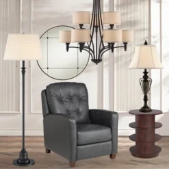 360 Lighting Spenser Rustic Farmhouse Floor Lamp 58" Tall Oiled Bronze Metal Off White Linen Empire Shade For Living Room Bedroom Office House Home -Home Furnishings Store GUEST d4cd80f6 511a 4302 ad5e f5d90ee958aa